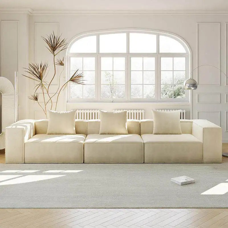 French Cream Color Fabric Compressed Sofa Living Room Straight Italian Minimalist Vacuum Sofa Packaging Home Furniture