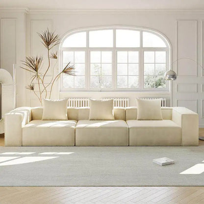 French Cream Color Fabric Compressed Sofa Living Room Straight Italian Minimalist Vacuum Sofa Packaging Home Furniture
