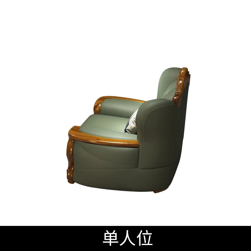 European ebony leather sofa Chinese 1234 living room combination  FT
