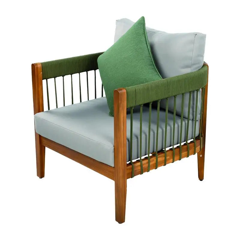 3-Piece Set Acacia Wood Outdoor Club Chair with Handwoven Rope Accents & Curved Backrest - Water-Resistant Boho Patio Lounge