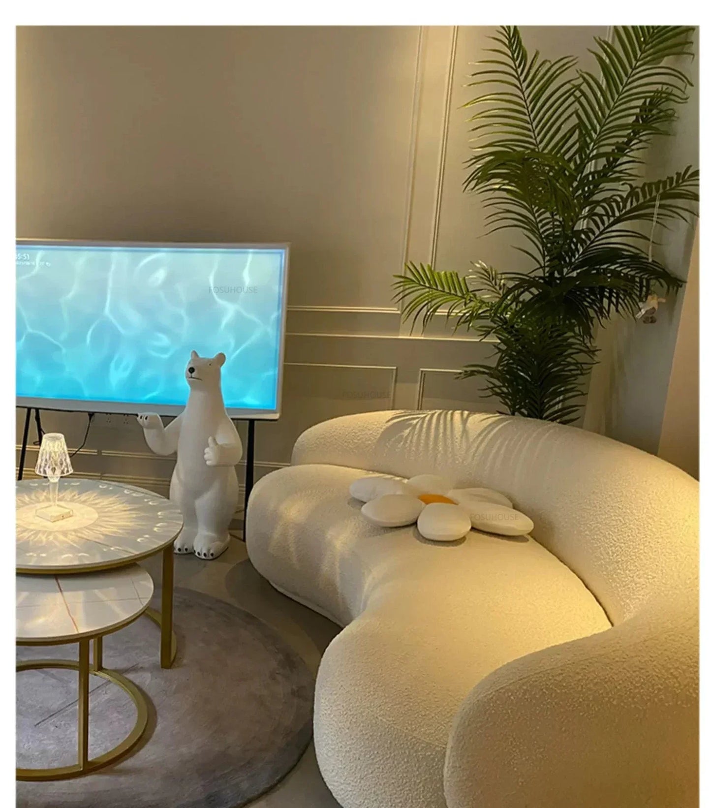 Curved Living Room Sofas Designer Beauty Salon Sofa Clothing Store Rest Area Reception Sofa Cream Style Living Room Furniture GL