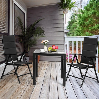 Aluminum Foldable Garden Chair, Lounge Backrest 7 Adjustable Settings, with Armrests, Weatherproof Outdoor Chairs Black,Gray