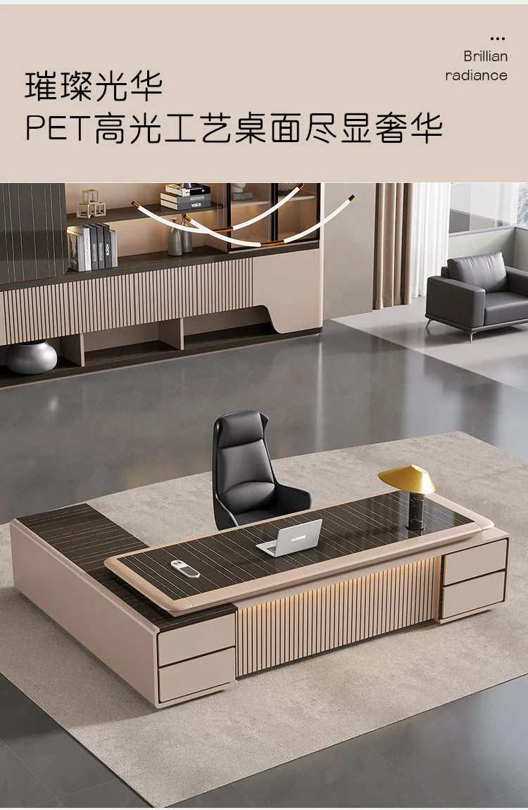 luxury Computer Office Desk Standing L Shaped Writing Boss Table Lift Up Table Gaming Sedentary Filing Cabinet Boss Furniture