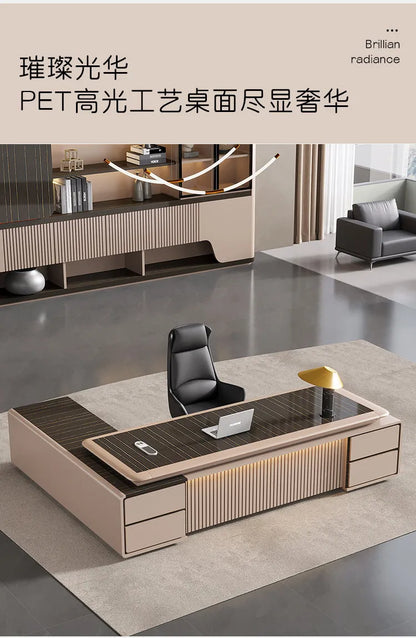luxury Computer Office Desk Standing L Shaped Writing Boss Table Lift Up Table Gaming Sedentary Filing Cabinet Boss Furniture