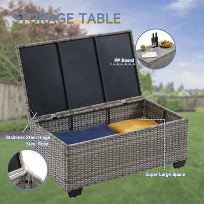 PatioLix furniture sets 6 pieces outdoor with furniture cover, with tea table (royal blue,