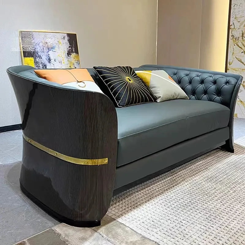Italian luxury light luxury leather buckle sofa post-modern living room size apartment villa designer new sofa