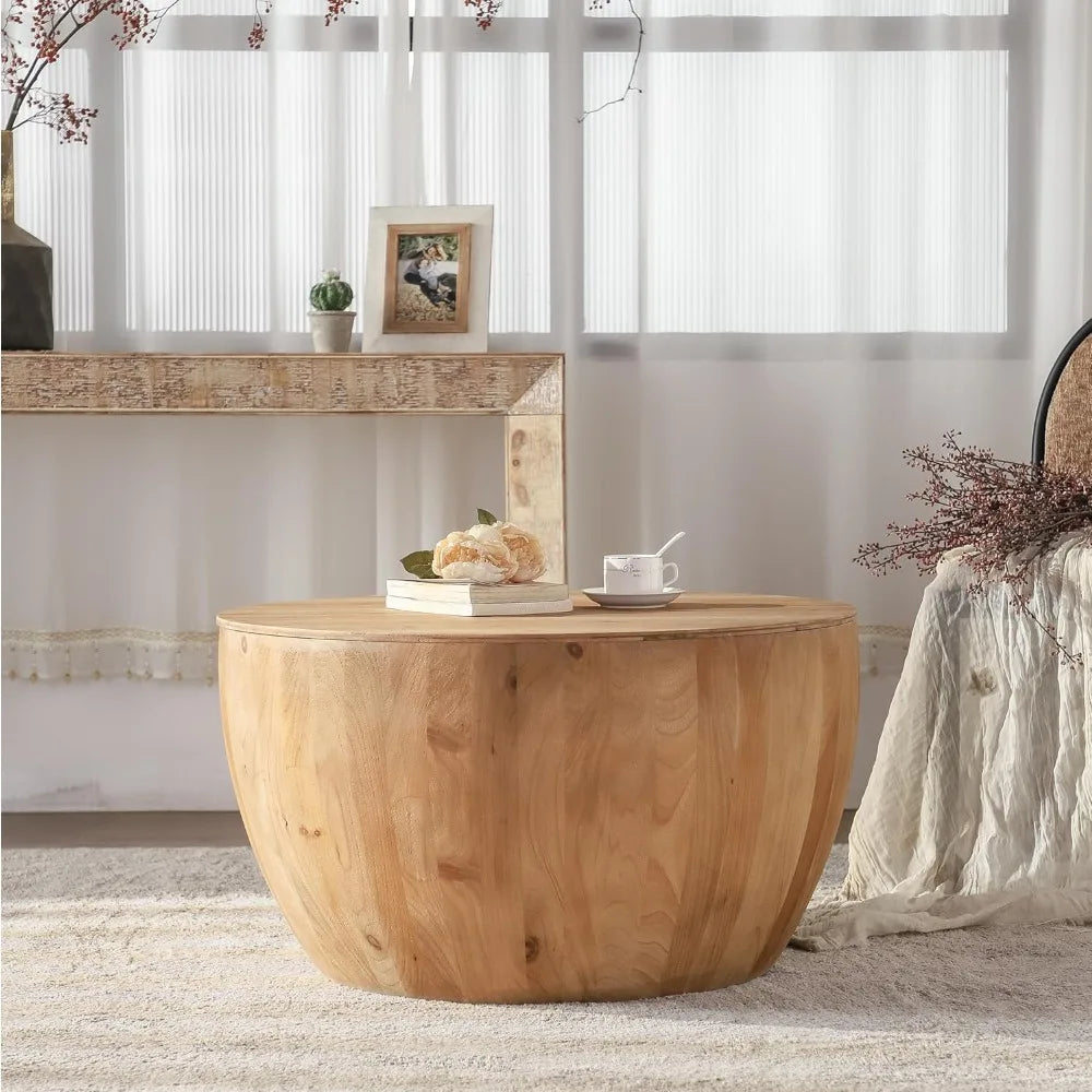 31.50" Vintage Style Bucket Shaped Coffee Table, Drum Coffee Table for Office, Dining Room and Living Room