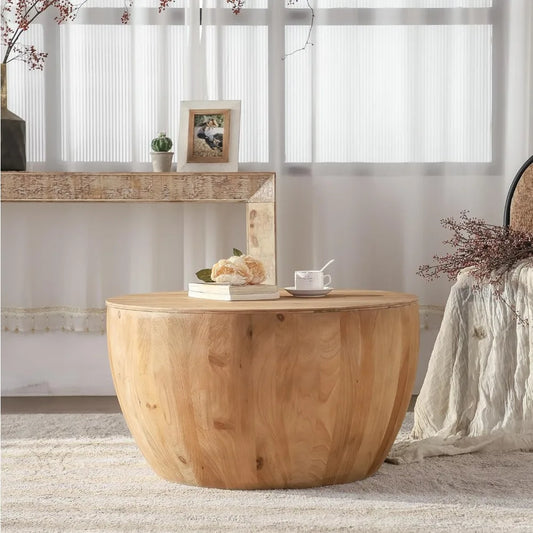 31.50" Vintage Style Bucket Shaped Coffee Table, Drum Coffee Table for Office, Dining Room and Living Room
