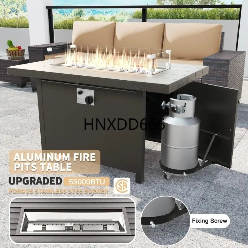 13-Piece Outdoor Patio Furniture Set with 43-Inch Gas Propane Fire Pit Table and Rattan Sectional Sofa