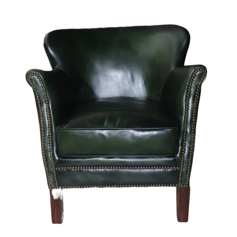 Antique green leather sofa chair top layer cowhide living room bedroom clubhouse club