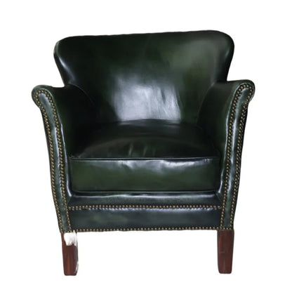 Antique green leather sofa chair top layer cowhide living room bedroom clubhouse club