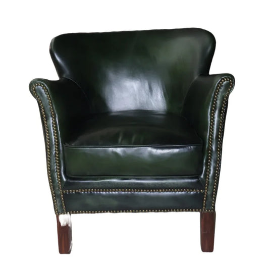 Antique green leather sofa chair top layer cowhide living room bedroom clubhouse club
