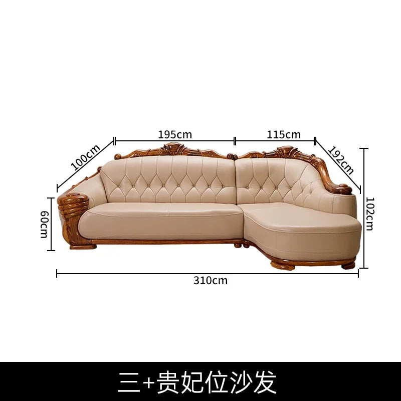 European leather sofa solid wood carving flower high-end luxury corner princess combination