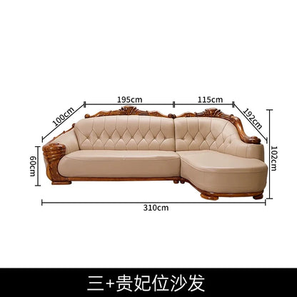 European leather sofa solid wood carving flower high-end luxury corner princess combination