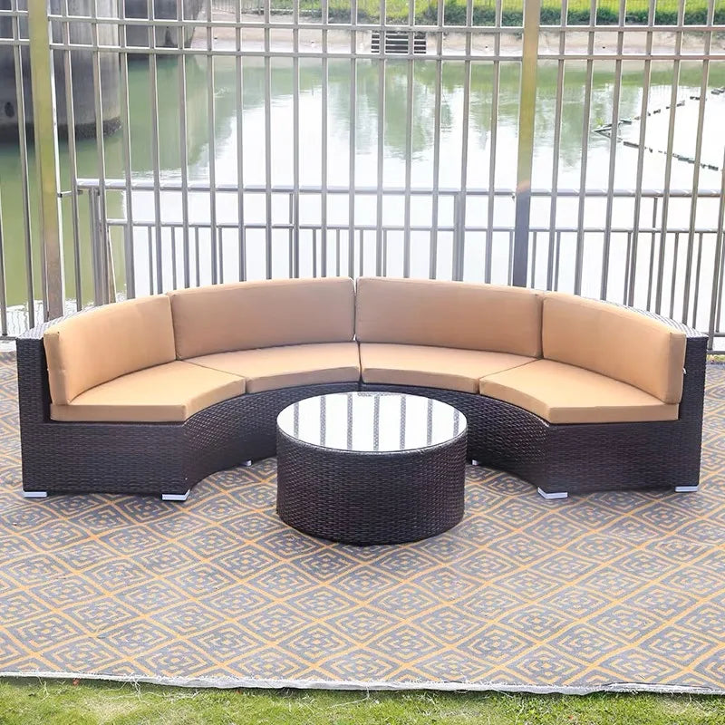 Rattan sofa combination courtyard garden leisure outdoor living room custom semi-circular arc rattan chair terrace outdoor