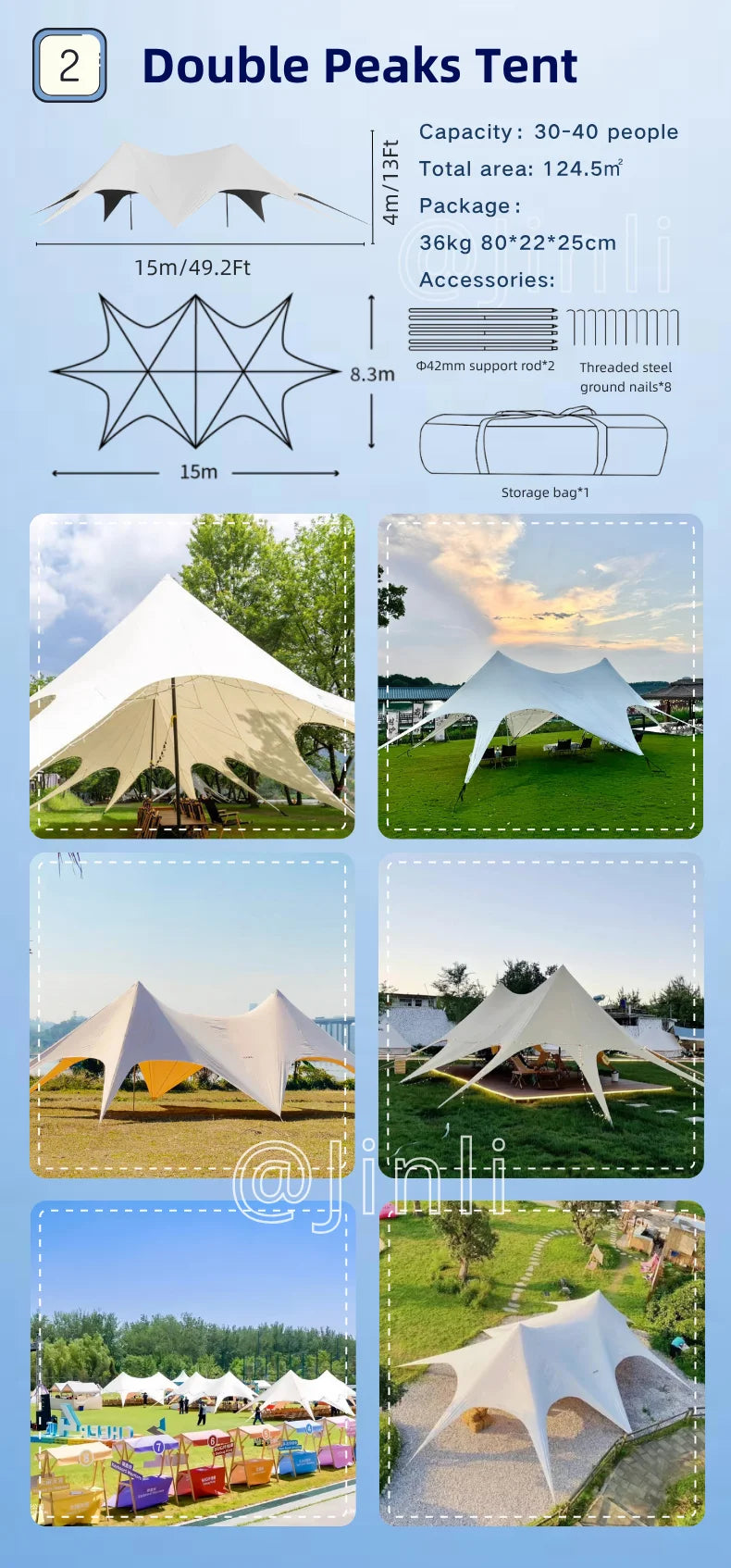 Star Canopy Tent 900D Oxford Cloth  Single Double Pole Octopus Shape Stretch Outdoor Peak Starshade for Camping And Picnics