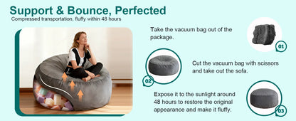 Bean Bag Chair for Adults,6FT Oversize Floor Bean Bags Offers Ample Space for Adults,Memory Foam Giant Bean Bags,Lounger Versati