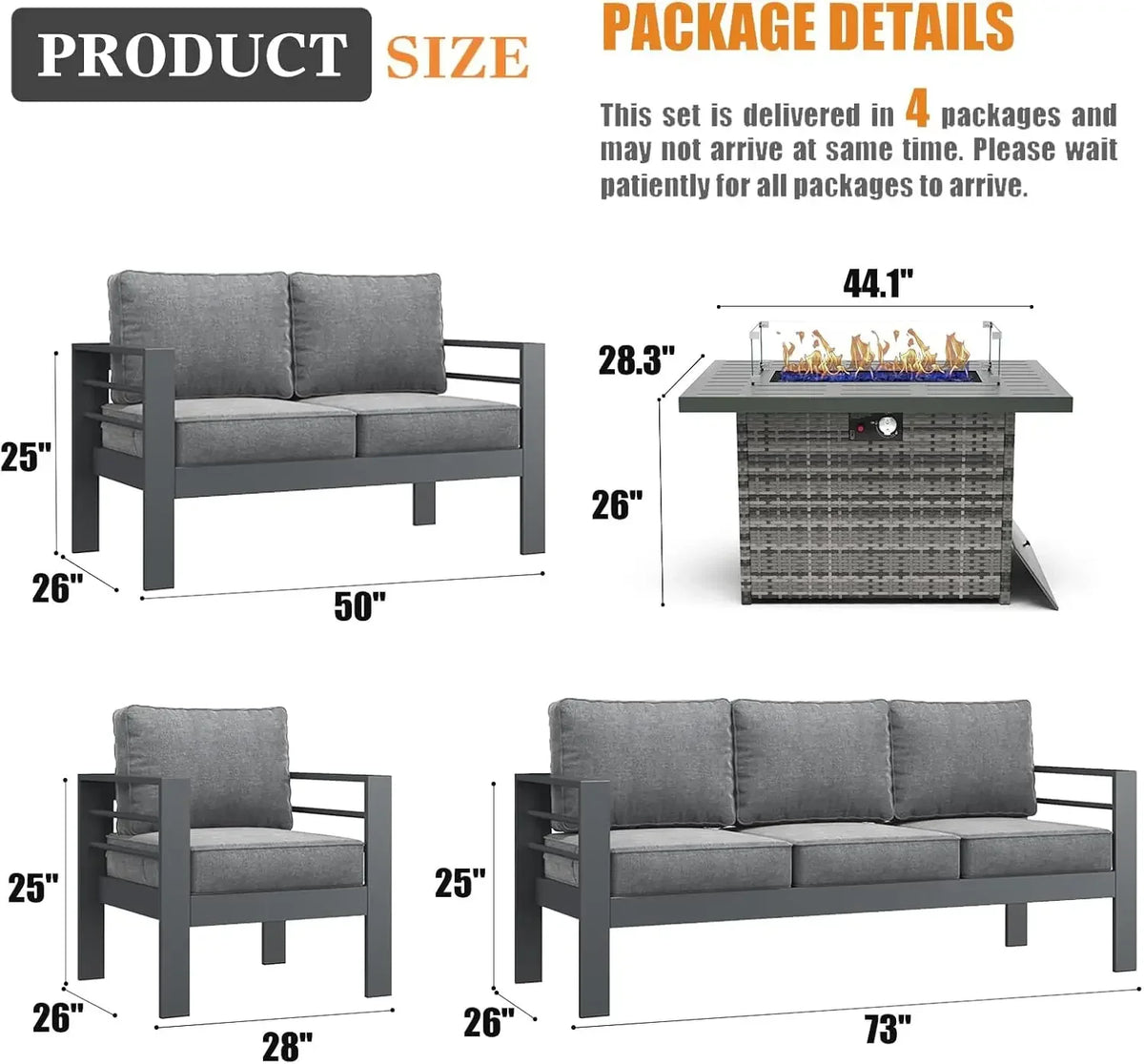 5 Pieces Modern Aluminum Patio Furniture