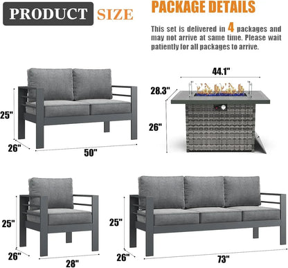5 Pieces Modern Aluminum Patio Furniture