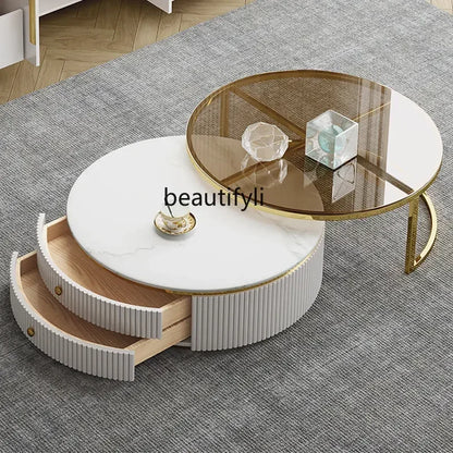 D178 Y Coffee Table Modern Living Room Size round Combination Rounded Corner Paint Metal Complete Set Stone Plate round Coffee T
