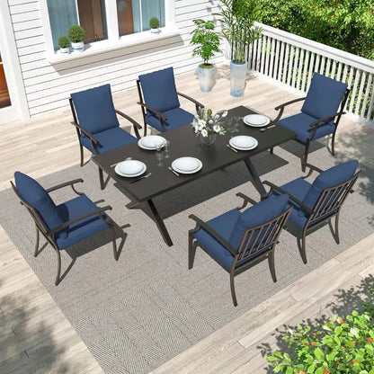 Rectangular Outdoor Dining Table and Chairs Set with Umbrella Hole for Patio, Lawn, and Garden