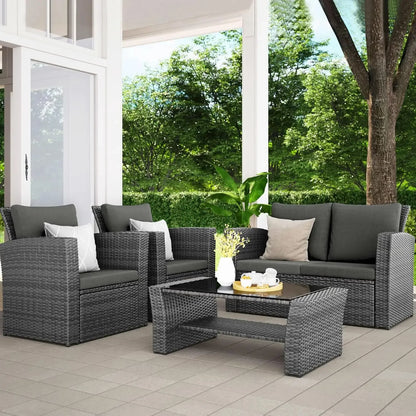 Top-Quality 4 Piece Outdoor Patio Furniture Sets, Wicker Conversation Set for Porch Deck