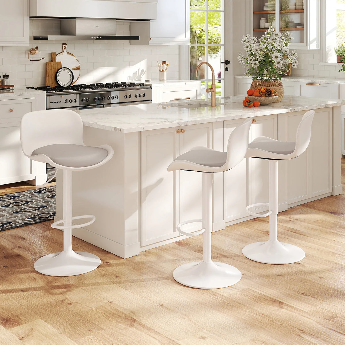 Set of 2 Adjustable PU Leather Swivel Bar Stools with Backrest for Kitchen Counter, Dining, and Bar, Black