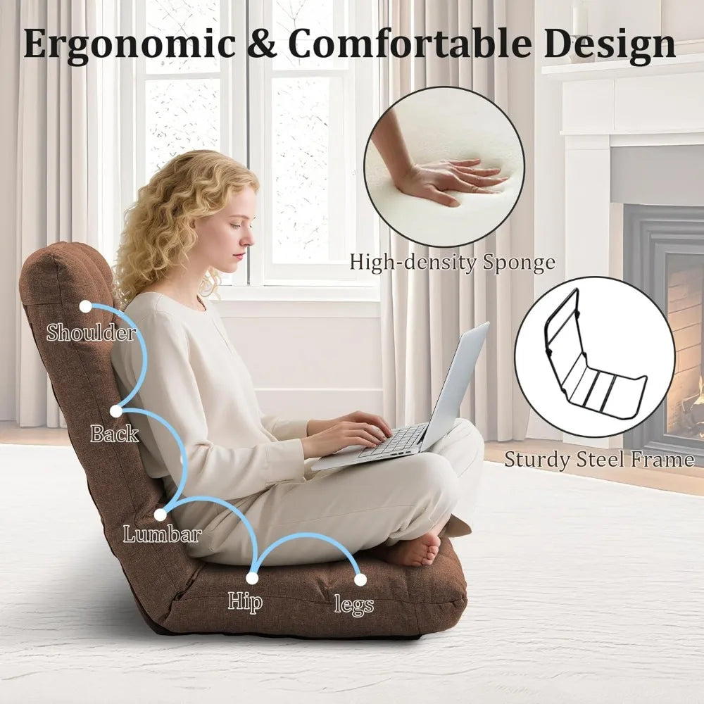 Folding Floor Chair with Back Support, 14 Adjustable Positions, Breathable Padded Sleeper Bed, Couch Recliner, Gaming Sofa Chair