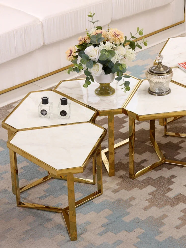 Creative Simple Modern Stainless Steel Marble Coffee Table Living Room Coffee Table Side Table