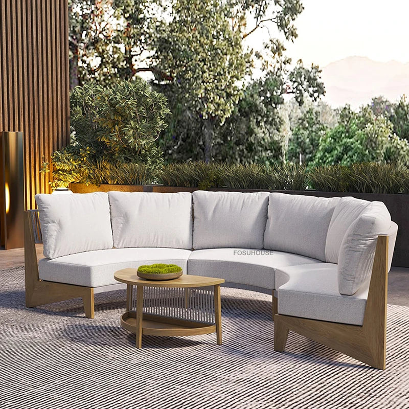 Designer Round Outdoor Sofas Combination Nordic Solid Wood Open-air Lounge Chair Home Patio Furniture Leisure Garden Sofa Chair