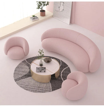 Nordic Modern Arc Three-seat Sofa Combination Office Lamb Wool Studio Reception Sofa Coffee Table Combination