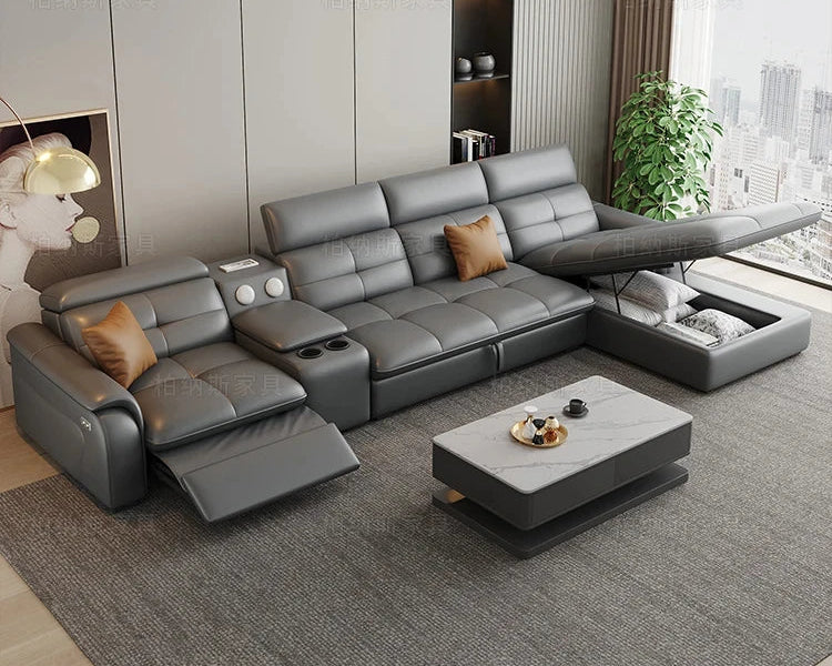 W Reclining Electric Oversize Sofa Genuine Leather Designer Italian Corner Sofa Modern Luxury Divano Letto Living Room Furniture