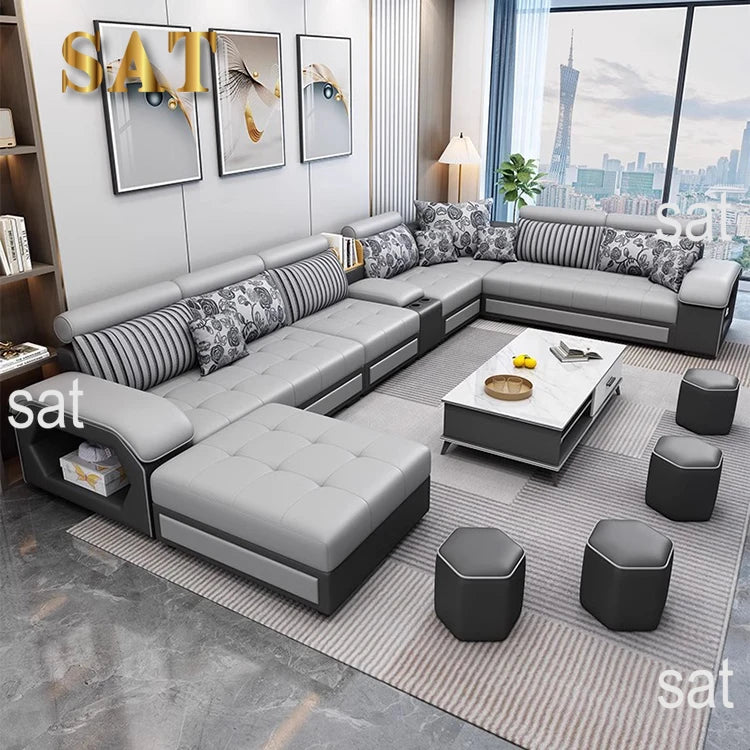 #For Modern Multifunctional U-Shaped Sofa Set Living Room Furniture Corner Sofa with Speakers 7 Seater Fabric Sofa Set*