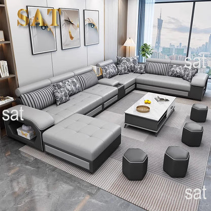 #For Modern Multifunctional U-Shaped Sofa Set Living Room Furniture Corner Sofa with Speakers 7 Seater Fabric Sofa Set*