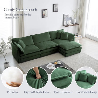Cloud Couch with Movable Ottoman, Modern L Shaped Modular Sectional Sofa