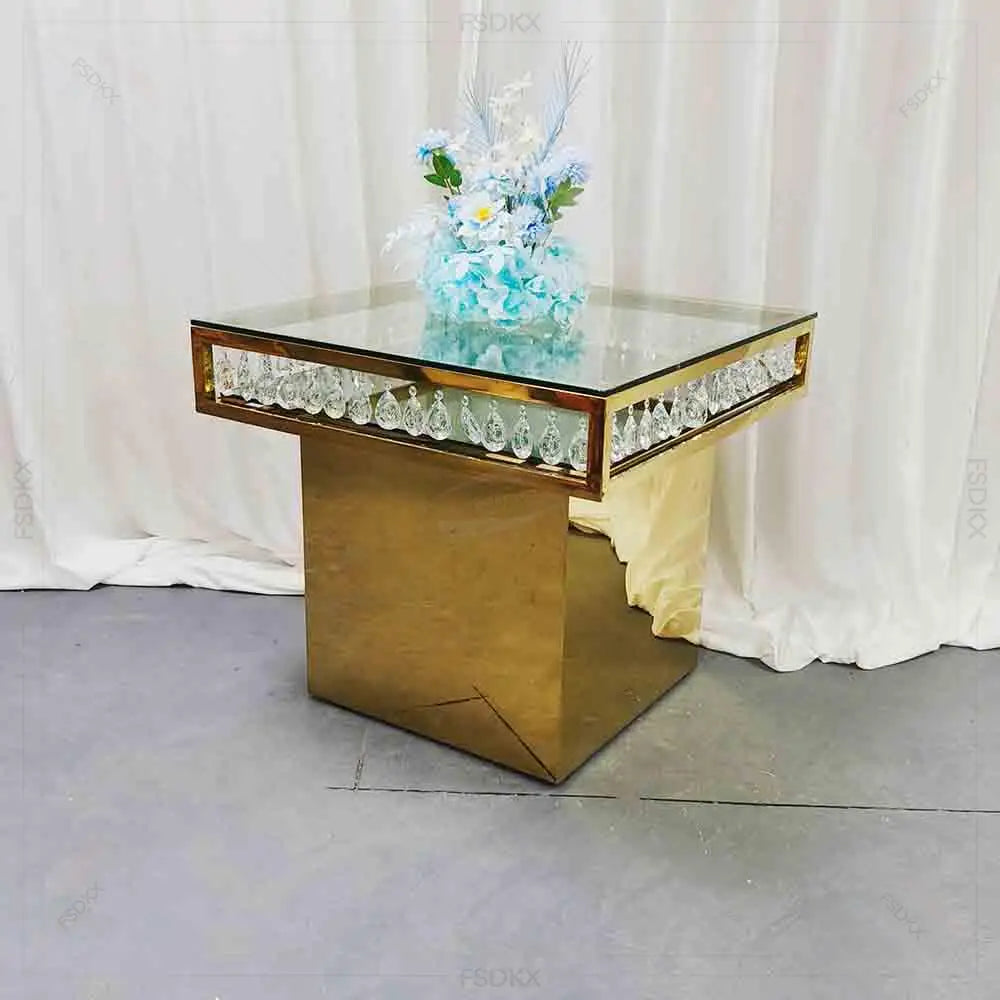 Stainless Steel Wedding Cake Table Square Top Gold Shiny High Quality Unique Dining Furniture