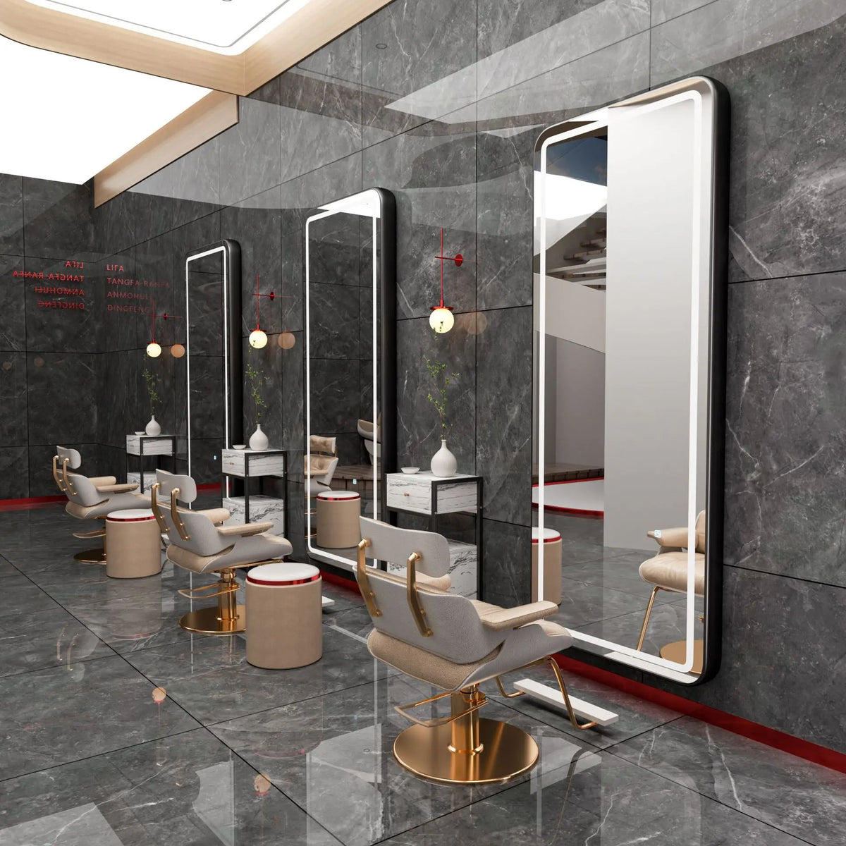 3PCS Professional LED Light Hair Salon Mirror - Large Modern Single-Sided Dressing Station for Barbershop  Styling
