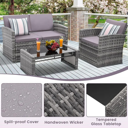 Outdoor Rattan Sofa Sectional Set with Cushions, Perfect for Patio, Garden, and Balcony Conversations