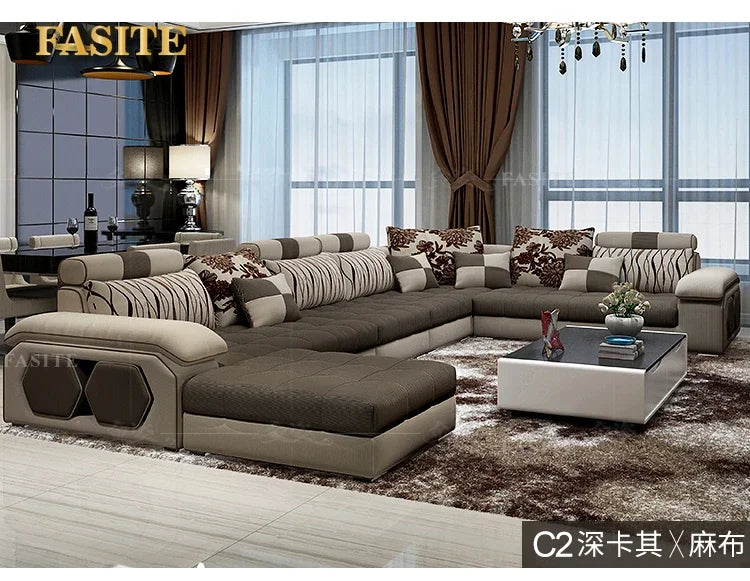 Velvet hanf linen hemp fabric sectional sofas  Living Room Sofa set furniture alon couch puff asiento muebles de sala canape U