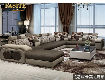 Velvet hanf linen hemp fabric sectional sofas  Living Room Sofa set furniture alon couch puff asiento muebles de sala canape U