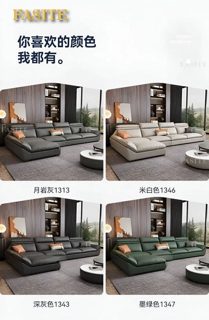 Italian minimalist leather sofa, new living room size apartment, concubine corner combination design