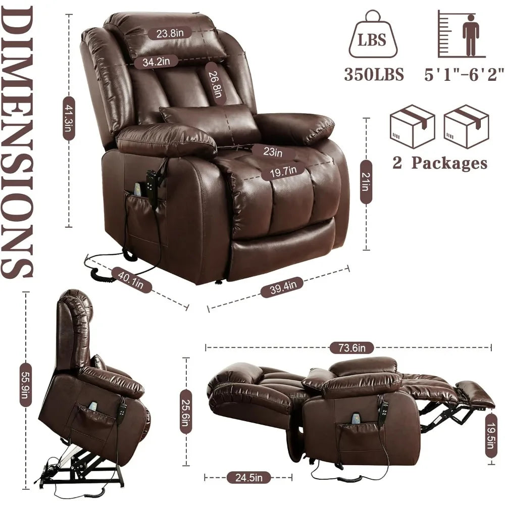 Infinite Position Lay Flat Lift Recliner Chair for Adults, Dual Motor Power Lift Chair for Elderly with Massage & Heating,