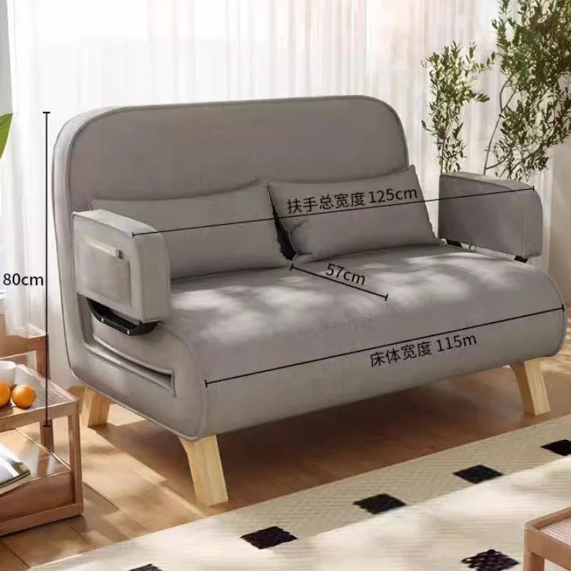 Dual-use, living room, small apartment, single, double, multi-person, solid wood legs, sofa, lazy, foldable, multi-functional