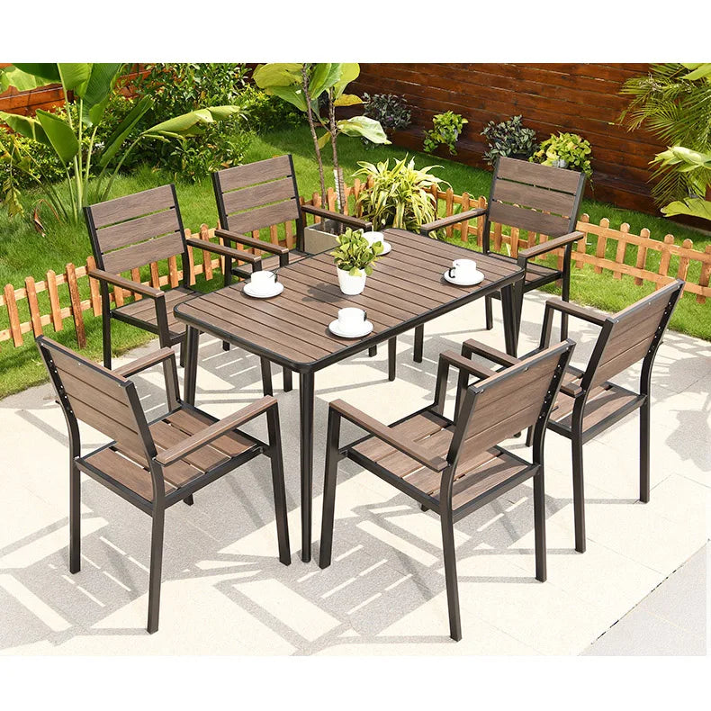 6 Chairs Aluminum Outdoor Furniture WPC Dining Table Chairs Patio Garden Sets