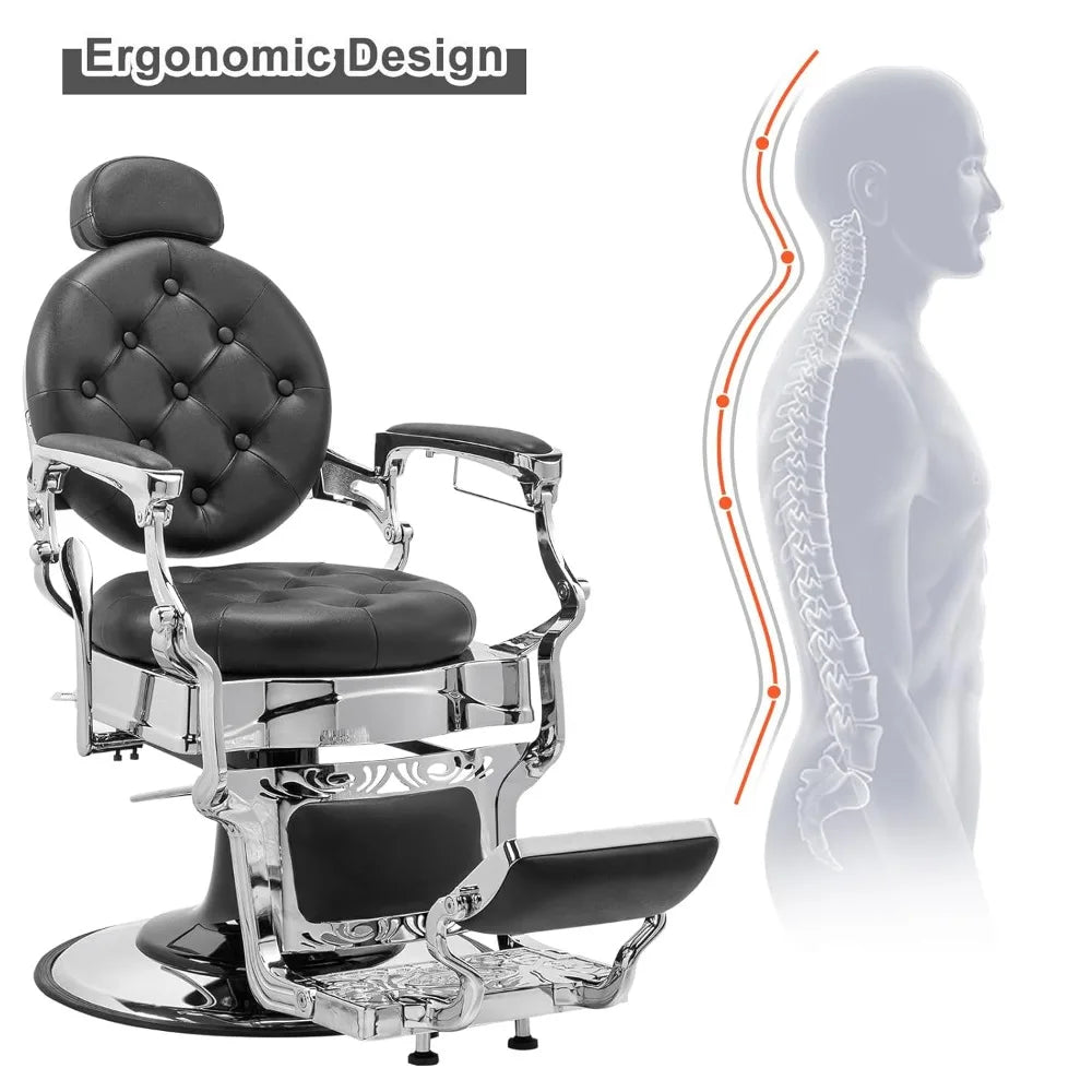 Heavy Duty Vintage Recline Barber Chair Hydraulic with Headrest, Supports up to 700lbs & 360°Rotatable, Professional Salon