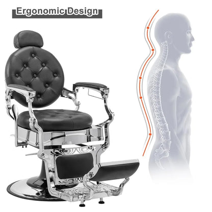 Heavy Duty Vintage Recline Barber Chair Hydraulic with Headrest, Supports up to 700lbs & 360°Rotatable, Professional Salon