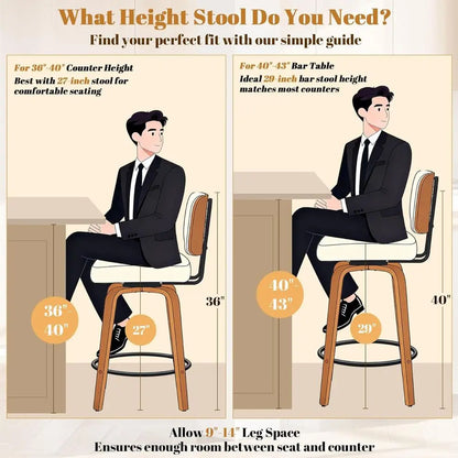 Ensemble de 3, 27 tabourets de bar pivotants en simili cuir blanc crème à hauteur de comptoir avec dossier, design moderne rembourré du milieu du siècle pour Kitc