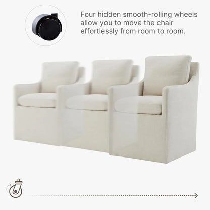 Rolling Upholstered Dining Chairs - Modern Armchairs with Casters for Dining, Bedroom, and Living Spaces