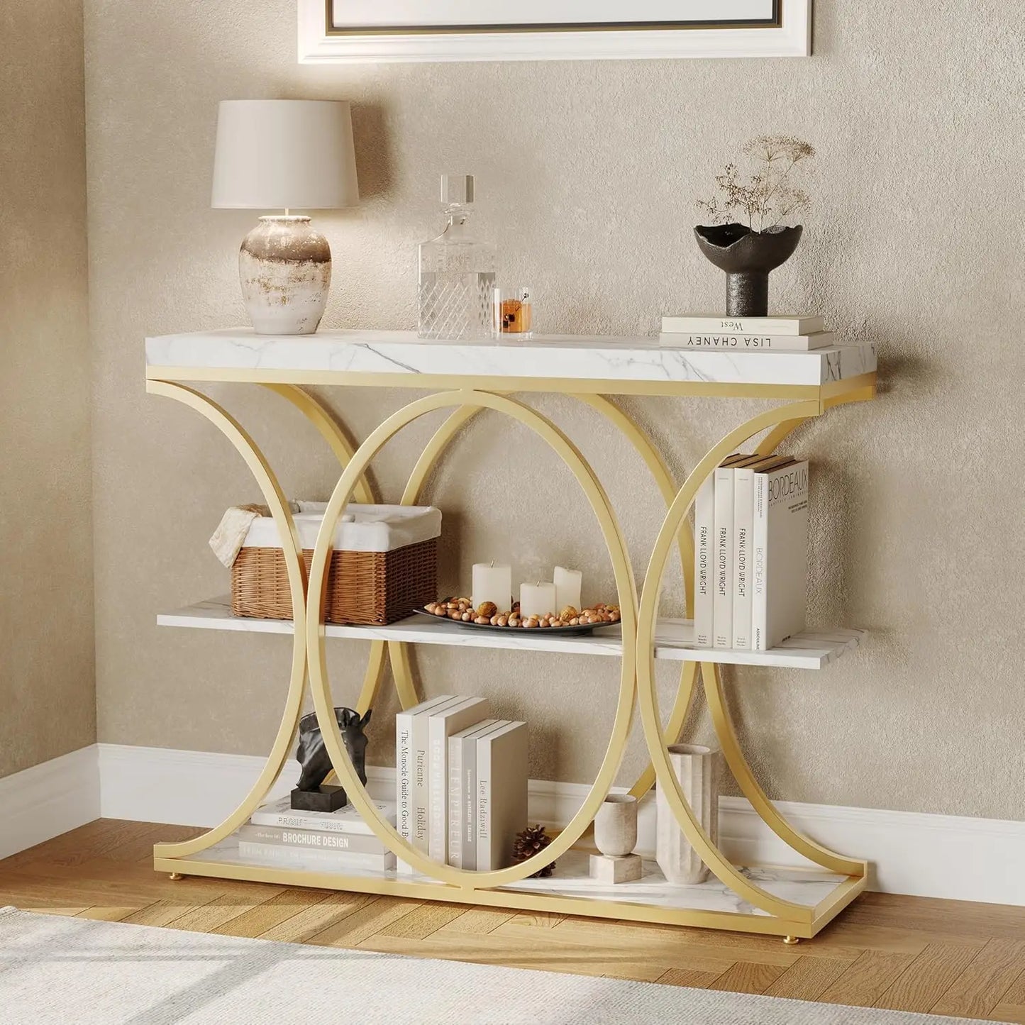 39" Narrow Console Tables for Entryway, Industrial 3-Tier Sofa Table with Metal Frame and Storage Shelves for Living Room,Foyer