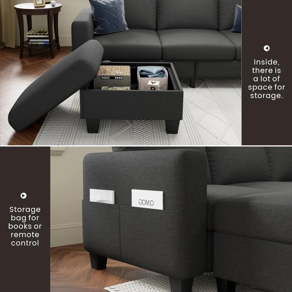 L Shaped Sectional Sofa Couch Pet Friendly Modular 3 Seater Convertible Sofas for Living Room Linen